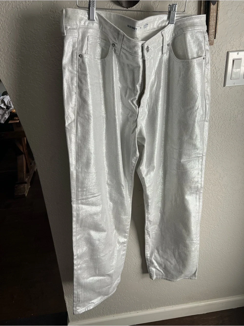Old Navy Women's Metallic Silver Jeans Loose fit size 16